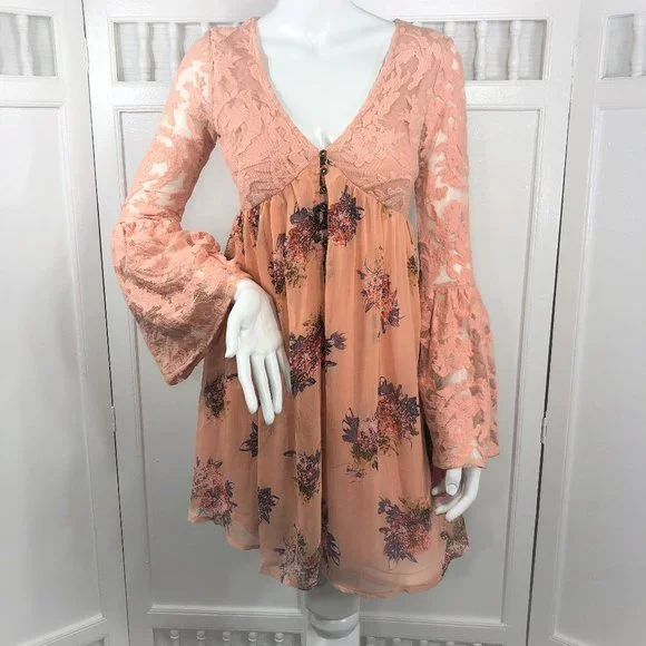 Xhilaration Dresses | Xhilaration Womens Empire Waist Dress Lace Top Long Bell Sleeves Boho Size S | Color: Orange | Size: S | Jdpurplecat's Closet